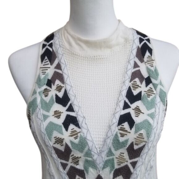 Free People Sleeveless Tunic Sz S V-Neck Mesh Beaded Hippie Boho Festival - Picture 3 of 7